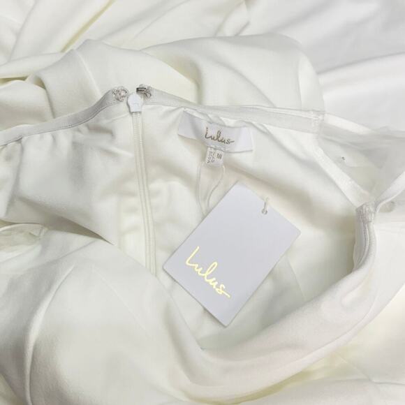 Lulus Eternally Beloved White Mesh Off-the-Shoulder Pearl Maxi Dress M NWT - Picture 10 of 10